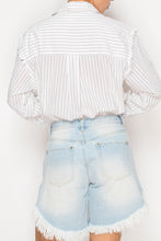 Load image into Gallery viewer, STITCH & Co OVERSIZED Lightweight Striped Button Down Top in Off White Black Stripe