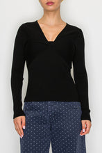 Load image into Gallery viewer, STITCH & Co. Twist Front V-Neck Knit Top in Black