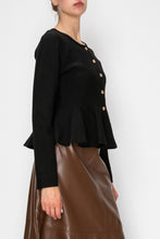 Load image into Gallery viewer, STITCH & Co. Peplum Cardigan in Black