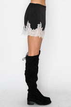 Load image into Gallery viewer, STITCH & Co. Contrasting Lace Satin Shorts in Black