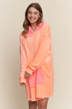 Load image into Gallery viewer, J.nna Neon Color Block Hooded Loungewear Dress in Neon Coral