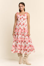 Load image into Gallery viewer, Davi & Dani Garden Floral Mixed Ruffle Detail Midi Dress in Pink Red