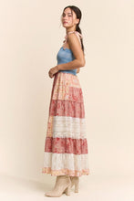 Load image into Gallery viewer, Davi & Dani Smocked Denim Bodice Patchwork Tiered Maxi Dress in Coral