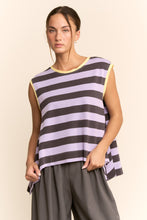 Load image into Gallery viewer, Davi & Dani Contrasting Striped Sleeveless Top in Lavender Grey