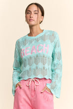 Load image into Gallery viewer, Davi & Dani Crochet Top with BEACH Letter Front in Aqua Blue