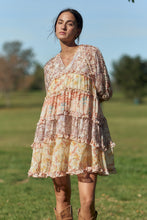Load image into Gallery viewer, Davi & Dani Mixed Print Chiffon Ruffle Tiered Babydoll Dress in Vanilla Peach