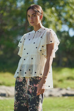 Load image into Gallery viewer, Davi & Dani Sheer Polka Dot Flutter Sleeve Babydoll Top in Cream