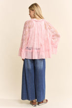 Load image into Gallery viewer, Davi & Dani OVERSIZED Floral Sheer Lace Top in Pink