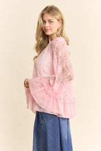 Load image into Gallery viewer, Davi & Dani OVERSIZED Floral Sheer Lace Top in Pink