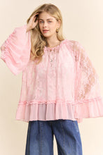 Load image into Gallery viewer, Davi & Dani OVERSIZED Floral Sheer Lace Top in Pink