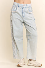 Load image into Gallery viewer, Davi & Dani Baggy High Waisted Lace Trim Jeans in Light Denim