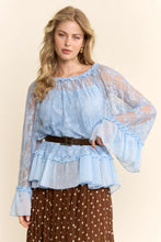 Load image into Gallery viewer, Davi & Dani OVERSIZED Floral Sheer Lace Top in Light Blue