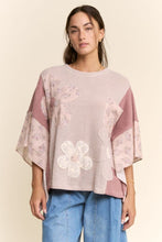 Load image into Gallery viewer, Davi & Dani Floral Applique Patchwork Waffle Knit Top in Pink Multi
