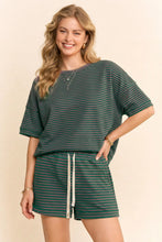 Load image into Gallery viewer, Davi & Dani OVERSIZED Striped Top and Shorts Set in Green/Pink