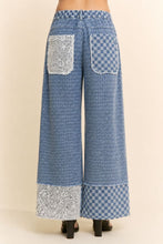 Load image into Gallery viewer, Davi & Dani Checkered Denim Lace Patch Wide-Leg Pants in Light Denim Multi