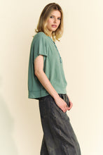 Load image into Gallery viewer, Davi & Dani Breezy Knit Henley Top in Olive Sage
