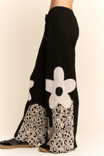 Load image into Gallery viewer, Davi & Dani Thermal Knit and Lace Pants with Flower Patches in Black Cream