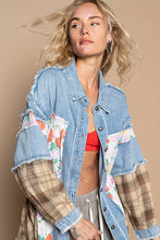 Load image into Gallery viewer, POL OVERSIZED Mixed Fabric Button Down Shacket in Denim Multi