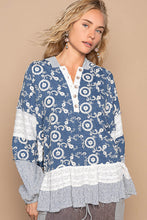 Load image into Gallery viewer, POL Floral Embroidery Hooded Top in Denim Multi
