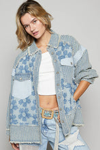 Load image into Gallery viewer, POL Textured Flower and Knit Jacket in Denim Multi