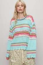 Load image into Gallery viewer, POL Multi Color Striped Lightweight Open Knit Sweater in Mint Multi