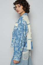 Load image into Gallery viewer, POL Floral Print Twill and Lace Jacket in Denim Multi