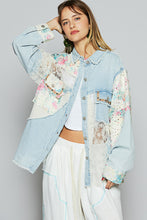 Load image into Gallery viewer, POL Twill Jacket with Floral and Lace Details in Denim