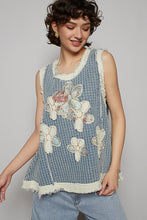 Load image into Gallery viewer, POL Denim Top with Double Gauze Flower Patches in Denim Multi