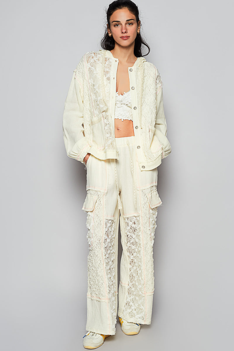 POL Textured Gauze and Lace Jacket in Natural – June Adel
