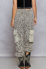 Load image into Gallery viewer, POL Distressed Denim Cargo Joggers in Cream Choco Leopard