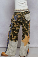 Load image into Gallery viewer, POL Relaxed Fit Twill Patchwork Pants in Camo/Blue Multi