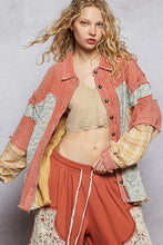 Load image into Gallery viewer, POL OVERSIZED Mixed Fabric Button Down Shacket in Brick Multi