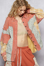 Load image into Gallery viewer, POL OVERSIZED Mixed Fabric Button Down Shacket in Brick Multi