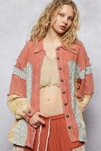 Load image into Gallery viewer, POL OVERSIZED Mixed Fabric Button Down Shacket in Brick Multi