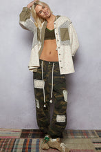 Load image into Gallery viewer, POL Floral Twill Jacket with Open Knit and Thermal Knit Details in Cream/Olive