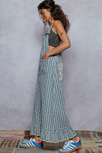 Load image into Gallery viewer, POL Denim Striped and Textured Wide Leg Overalls in Stripe Denim ON ORDER