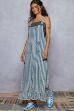 Load image into Gallery viewer, POL Denim Striped and Textured Wide Leg Overalls in Stripe Denim ON ORDER