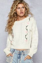 Load image into Gallery viewer, POL Knit Sweater with Floral Embroidery in Powder Cream
