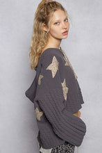 Load image into Gallery viewer, POL Chenille Hooded Sweater with Floral Print Star Patches in Charcoal