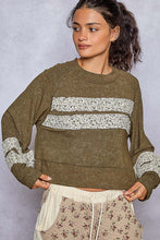 Load image into Gallery viewer, POL SEMI CROPPED Jersey Knit Top with Contrasting Floral Print Details in Olive