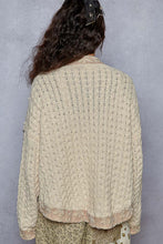 Load image into Gallery viewer, POL Chenille Knit Cardigan with Lace Pearl and Rhinestone Details in Powder Cream