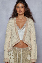Load image into Gallery viewer, POL Chenille Knit Cardigan with Lace Pearl and Rhinestone Details in Powder Cream