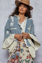Load image into Gallery viewer, POL Twill Textured Cardigan with Star and Moon Patches in Denim