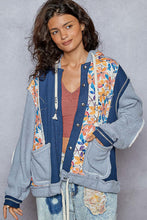 Load image into Gallery viewer, POL Color Block Mixed Media Jacket in Indigo