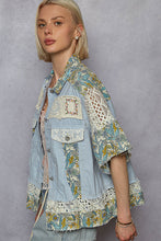 Load image into Gallery viewer, POL Patchwork Denim and Mixed Print Jacket in Baby Blue