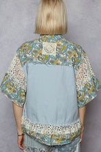 Load image into Gallery viewer, POL Patchwork Denim and Mixed Print Jacket in Baby Blue
