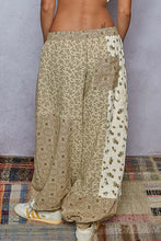 Load image into Gallery viewer, POL Mixed Patchwork Joggers with Crochet Flower Patches in Sand Multi