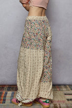 Load image into Gallery viewer, POL Mixed Patchwork Joggers with Crochet Flower Patches in Cream Multi