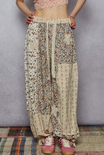 Load image into Gallery viewer, POL Mixed Patchwork Joggers with Crochet Flower Patches in Cream Multi