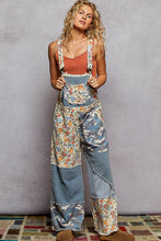 Load image into Gallery viewer, POL Mixed Print Patchwork Twill Overalls in Denim